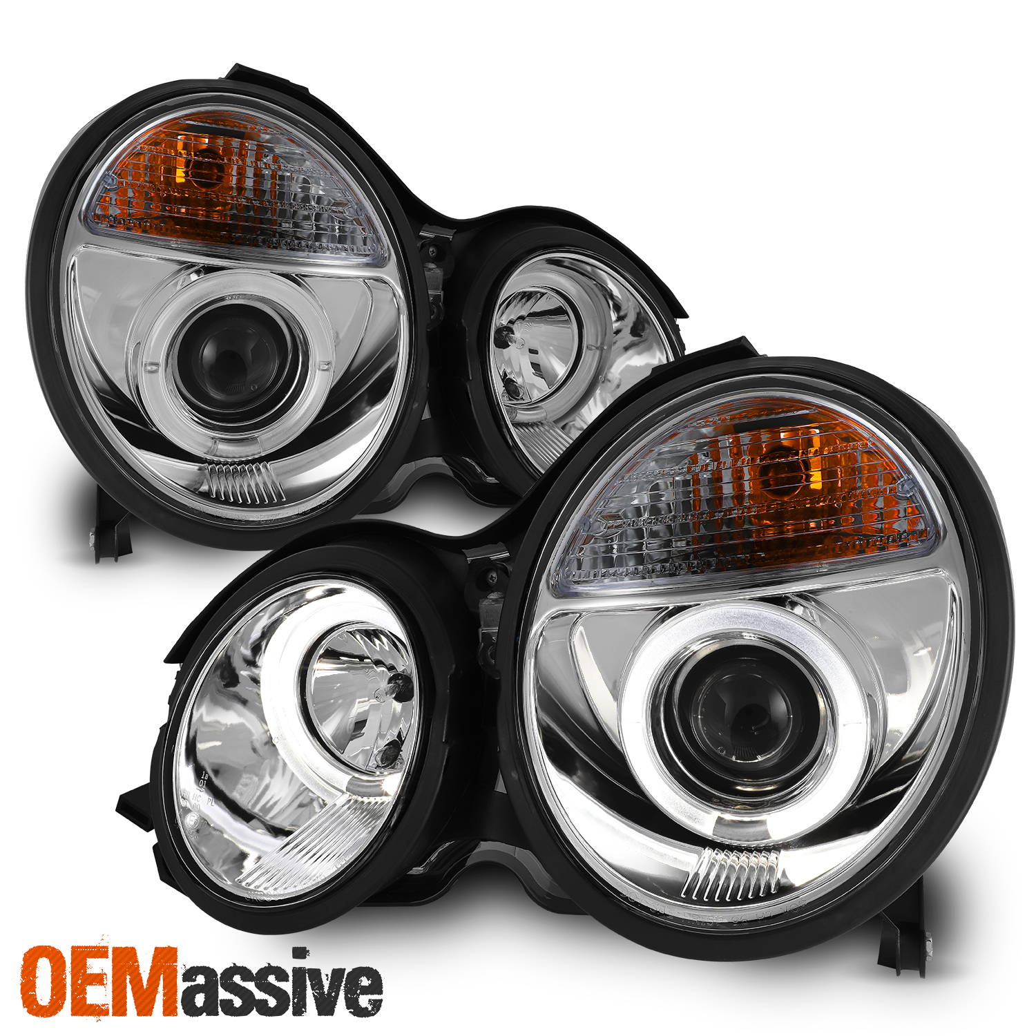 Fits 0002 Mercedes Benz W210 EClass Chrome Dual Halo Projector